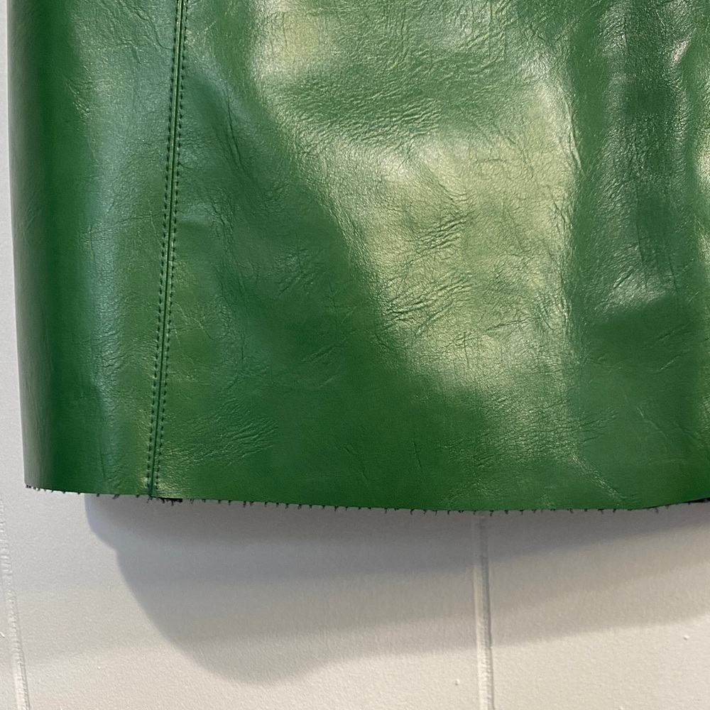 Fate Green Faux Leather A-Line Skirt | Snap Front High Waist | Raw Hem | S - Picture 6 of 11